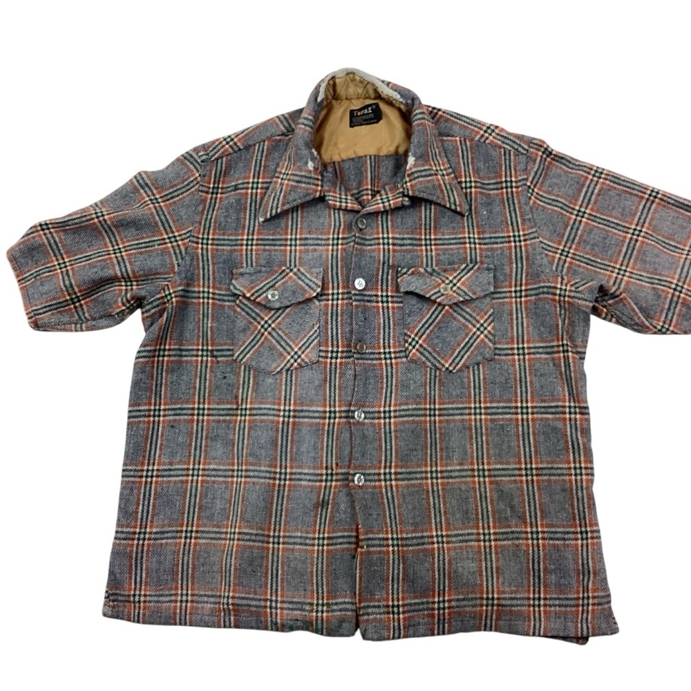 Vintage Topaz wool plaid short sleeve button front flannel